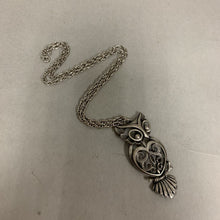 Load image into Gallery viewer, Vintage Torino Pewter Scrolled Design Owl Necklace (3" on 24" Chain)
