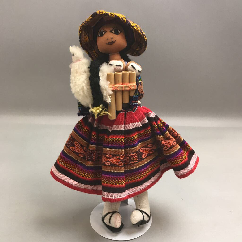 Vintage Handmade Embroidered Peruvian Doll (14in)