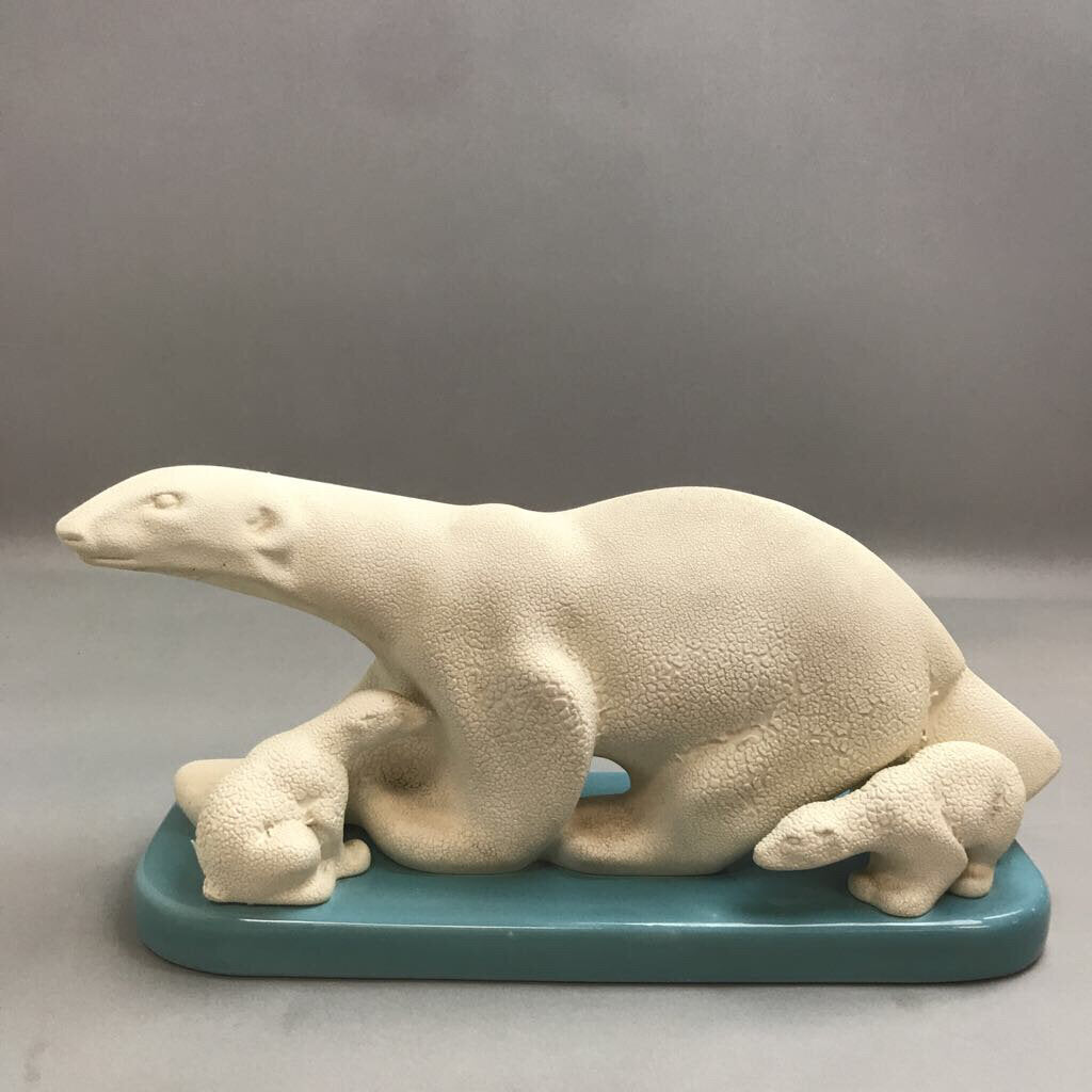 Ceramic Polar Bear with Cubs Statue