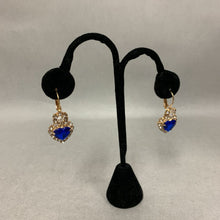 Load image into Gallery viewer, Blue &amp; White Rhinestone Goldtone Necklace Earrings Ring Bracelet Watch Set
