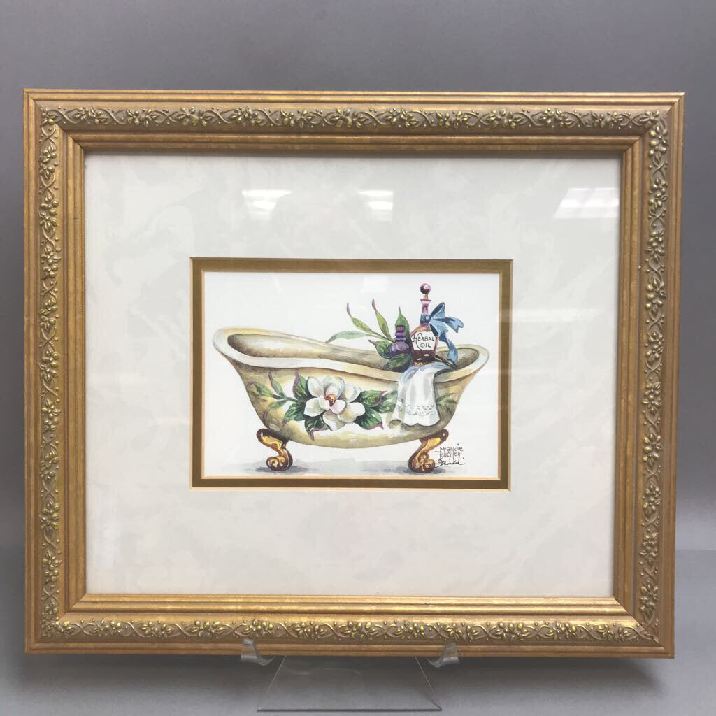 Gold Framed Bathroom Tub Art Print (12x14)