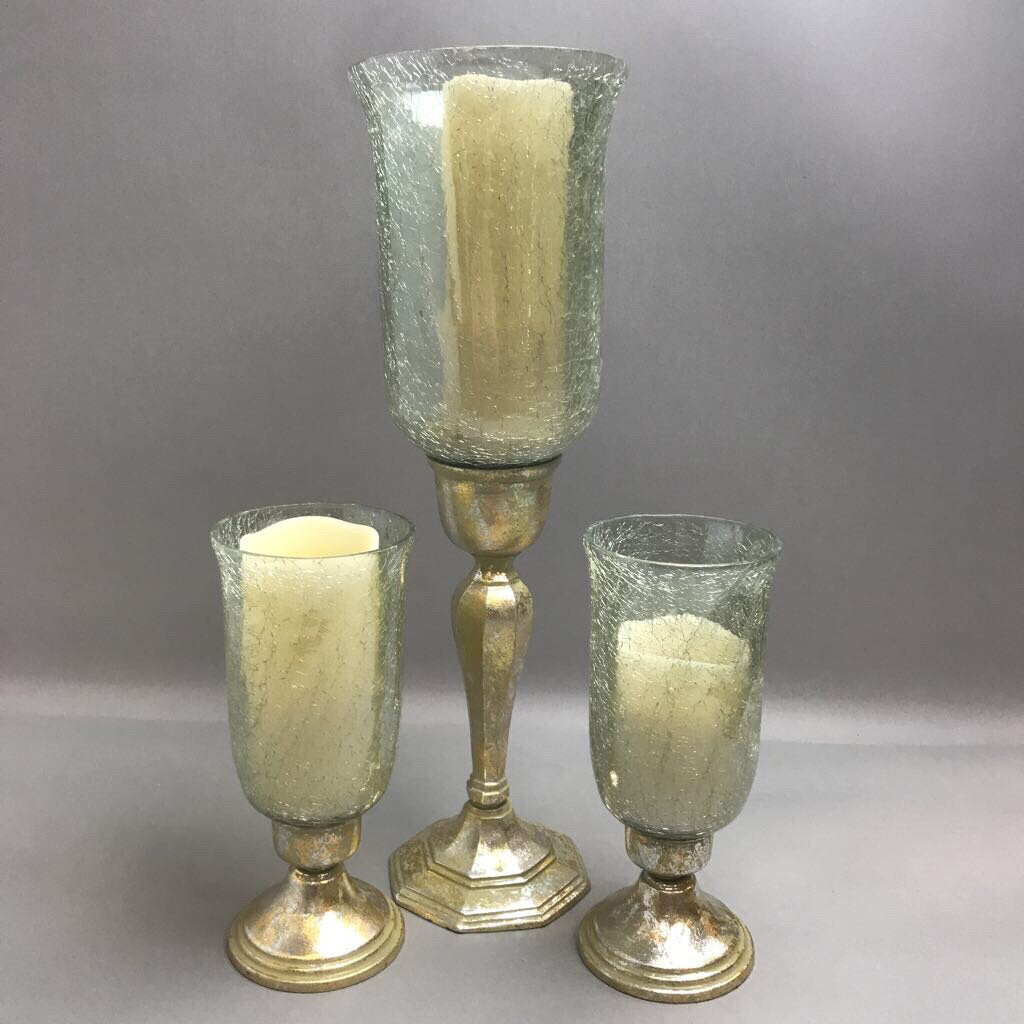 Gold Crackle Glass Candle Holders 3 Piece Set