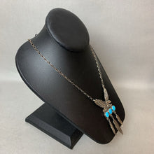 Load image into Gallery viewer, Vintage Navajo Richard Begary Sterling Turquoise Eagle Feather Dangle Necklace Signed (4&quot;, 17&quot;)
