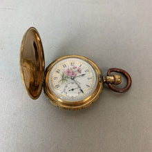 Load image into Gallery viewer, Antique Waltham Charles S Hart Gold Filled Floral Face 18s Hunter Case Pocket Watch w/ Display Case (Running)
