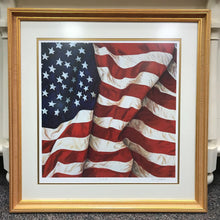 Load image into Gallery viewer, Gold Framed &quot;U.S.A.&quot; American Flag Signed Print (31x31)
