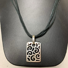 Load image into Gallery viewer, Sterling Cutout Scrollwork Onyx Pendant on 22&quot; Cord Necklace
