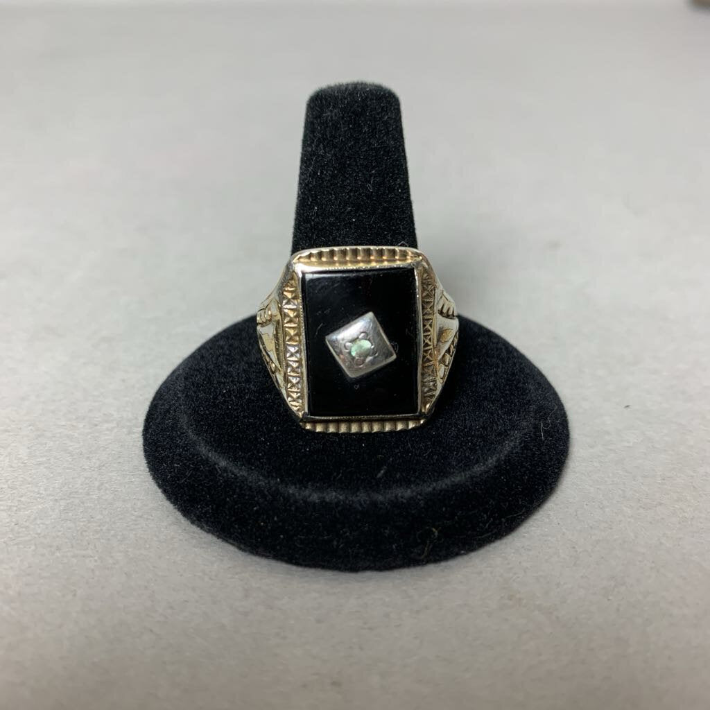 Vintage Sterling 18K Gold Top Onyx Ring sz 11