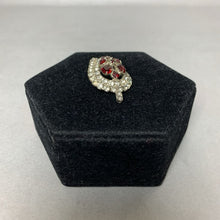 Load image into Gallery viewer, Vintage Ruby Red Clear Rhinestone Leaf Brooch Pin (1.75&quot;)
