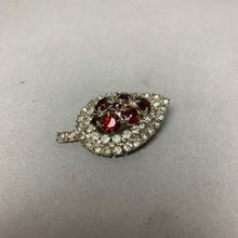 Load image into Gallery viewer, Vintage Ruby Red Clear Rhinestone Leaf Brooch Pin (1.75&quot;)
