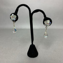 Load image into Gallery viewer, Vintage Clear Aurora Borealis Crystal Bead Triple Strand Necklace w/ Matching Clip Earrings (16")
