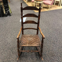 Load image into Gallery viewer, Antique Wood Rocking Chair Wicker Seat Sausage Turned Ladder Back (47x21x26) (As Is)
