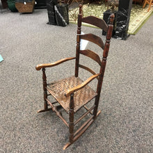 Load image into Gallery viewer, Antique Wood Rocking Chair Wicker Seat Sausage Turned Ladder Back (47x21x26) (As Is)
