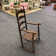 Load image into Gallery viewer, Antique Wood Rocking Chair Wicker Seat Sausage Turned Ladder Back (47x21x26) (As Is)

