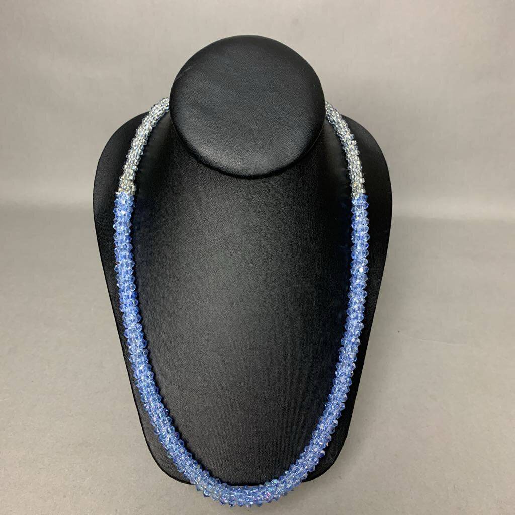 Vintage Kumihimo Blue Crystal & Seed Bead Necklace (31