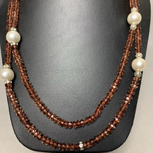 Load image into Gallery viewer, Mauve Crystal Rondelle Bead Faux Pearl Rhinestone Long Necklace (48&quot;)
