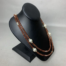 Load image into Gallery viewer, Mauve Crystal Rondelle Bead Faux Pearl Rhinestone Long Necklace (48&quot;)
