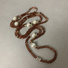 Load image into Gallery viewer, Mauve Crystal Rondelle Bead Faux Pearl Rhinestone Long Necklace (48&quot;)
