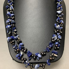 Load image into Gallery viewer, Sodalite Chip Bead Freshwater Pearl Knotted Long Necklace (58&quot;)
