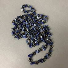 Load image into Gallery viewer, Sodalite Chip Bead Freshwater Pearl Knotted Long Necklace (58&quot;)
