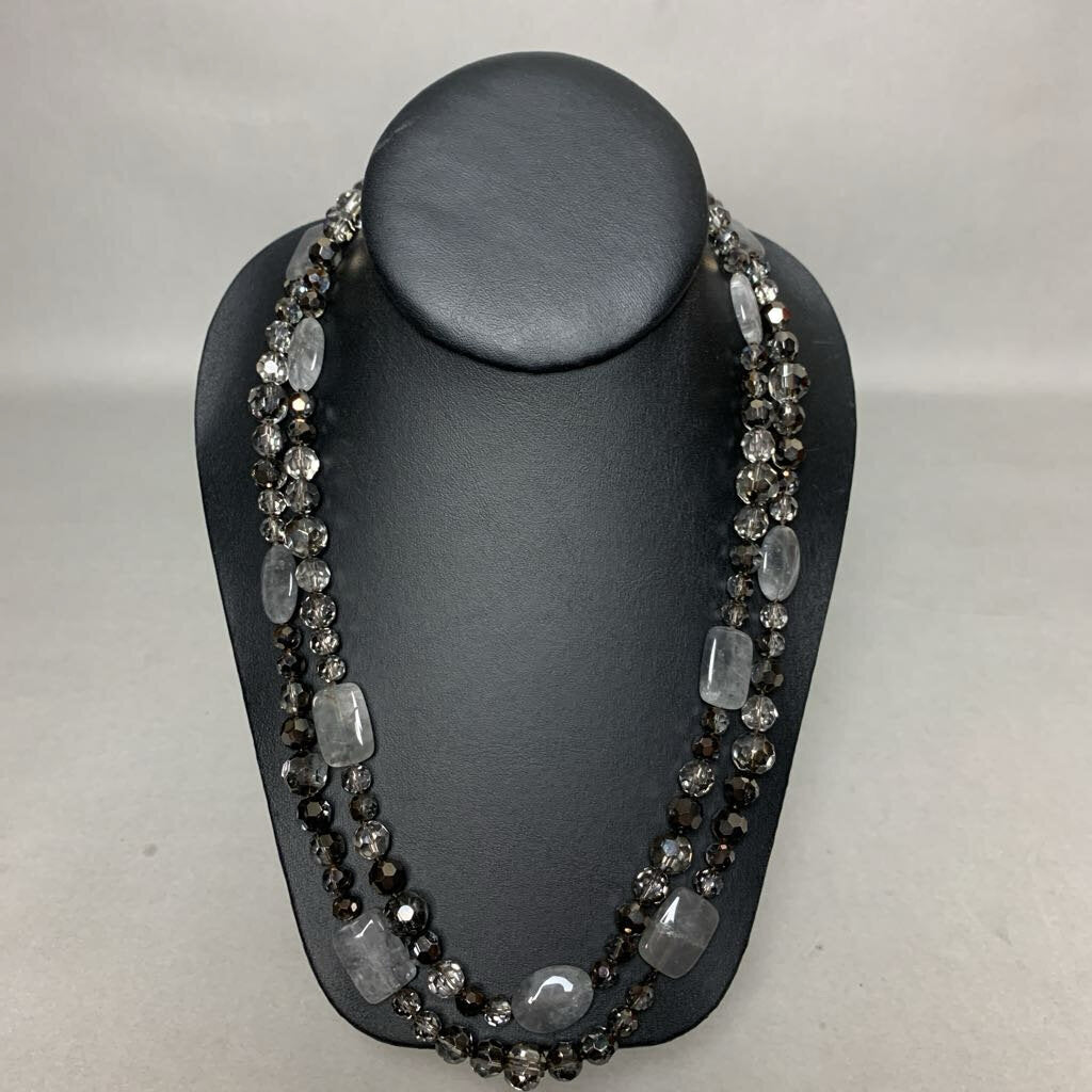 Gray Faceted Crystal Rutilated Quartz Beaded Long Necklace (52