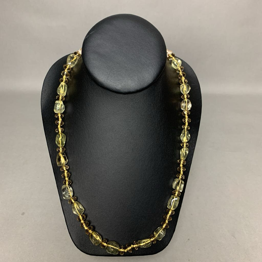 Pale Yellow Faceted Crystal Lemon Quartz Bead Adjustable Necklace (38