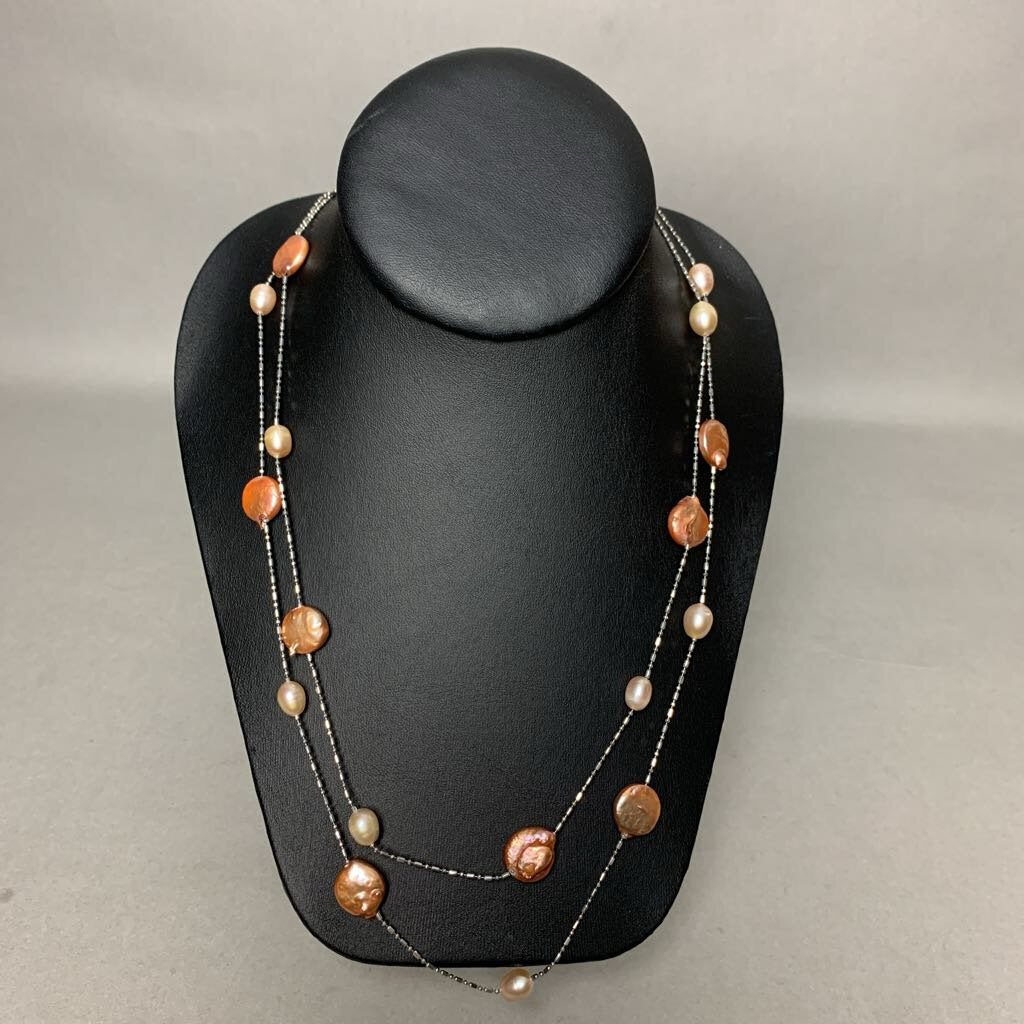 Peach Baroque Freshwater Pearl Station Necklace (50