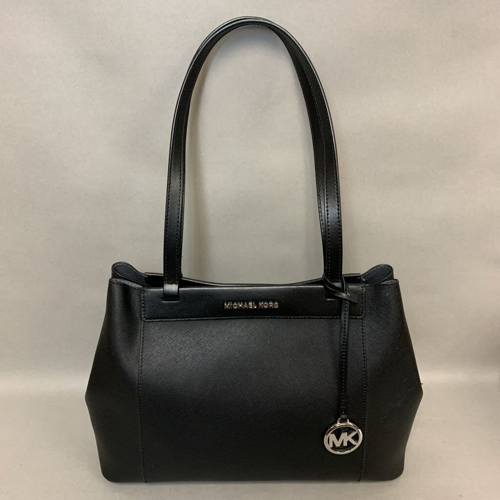 Michael Kors Meredith Black Saffiano Leather Tote Purse w/ Magnetic Closure (10x16x5