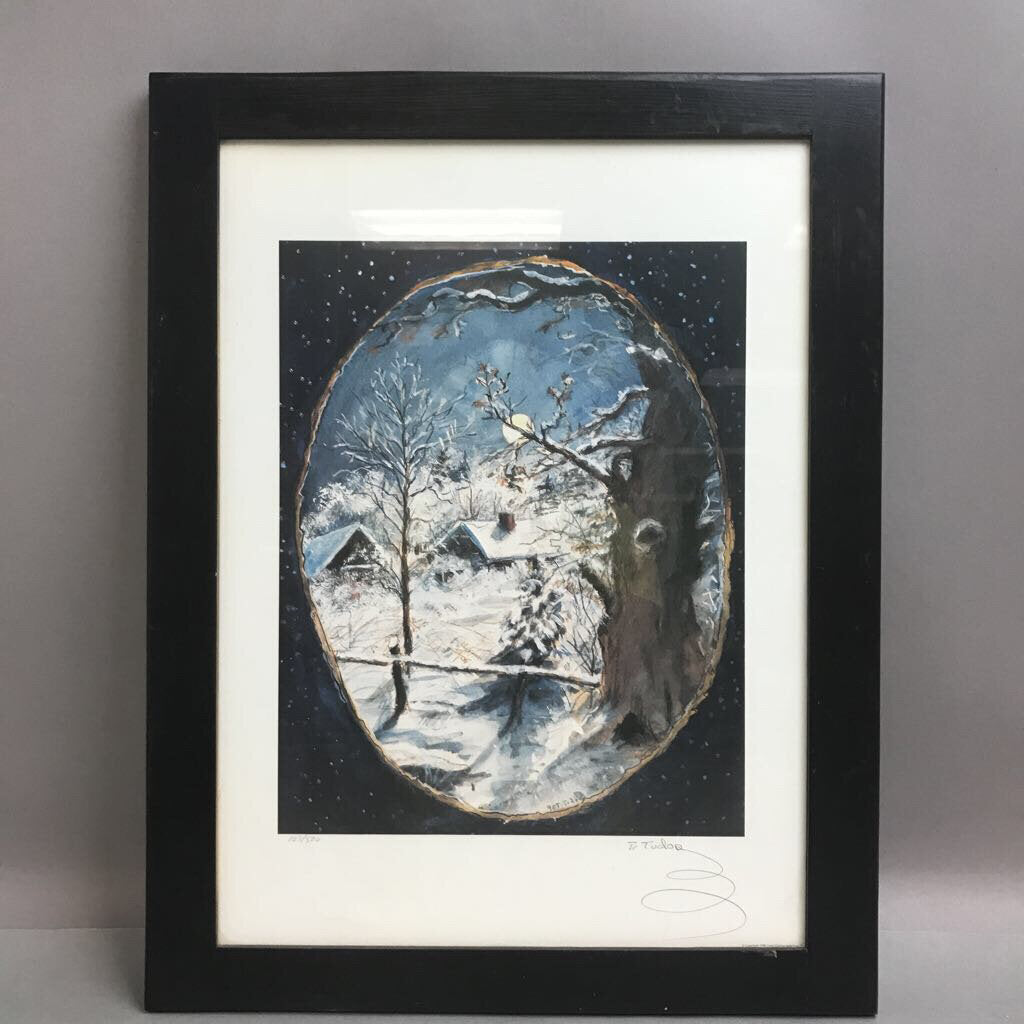 Winter Full Moon Framed Art Signed and Numbered by Tasha Tudor (20inx16in)