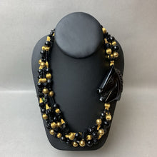 Load image into Gallery viewer, Vintage Goldtone Black Onyx Glass &amp; Resin Beaded Carved Stone Horse Focal
