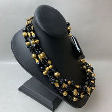 Load image into Gallery viewer, Vintage Goldtone Black Onyx Glass &amp; Resin Beaded Carved Stone Horse Focal
