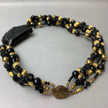 Load image into Gallery viewer, Vintage Goldtone Black Onyx Glass &amp; Resin Beaded Carved Stone Horse Focal
