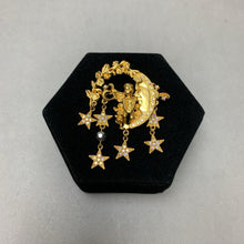 Load image into Gallery viewer, Kirk&#39;s Folly Cherub Moon Star Dangle Brooch Pin (3&quot;)
