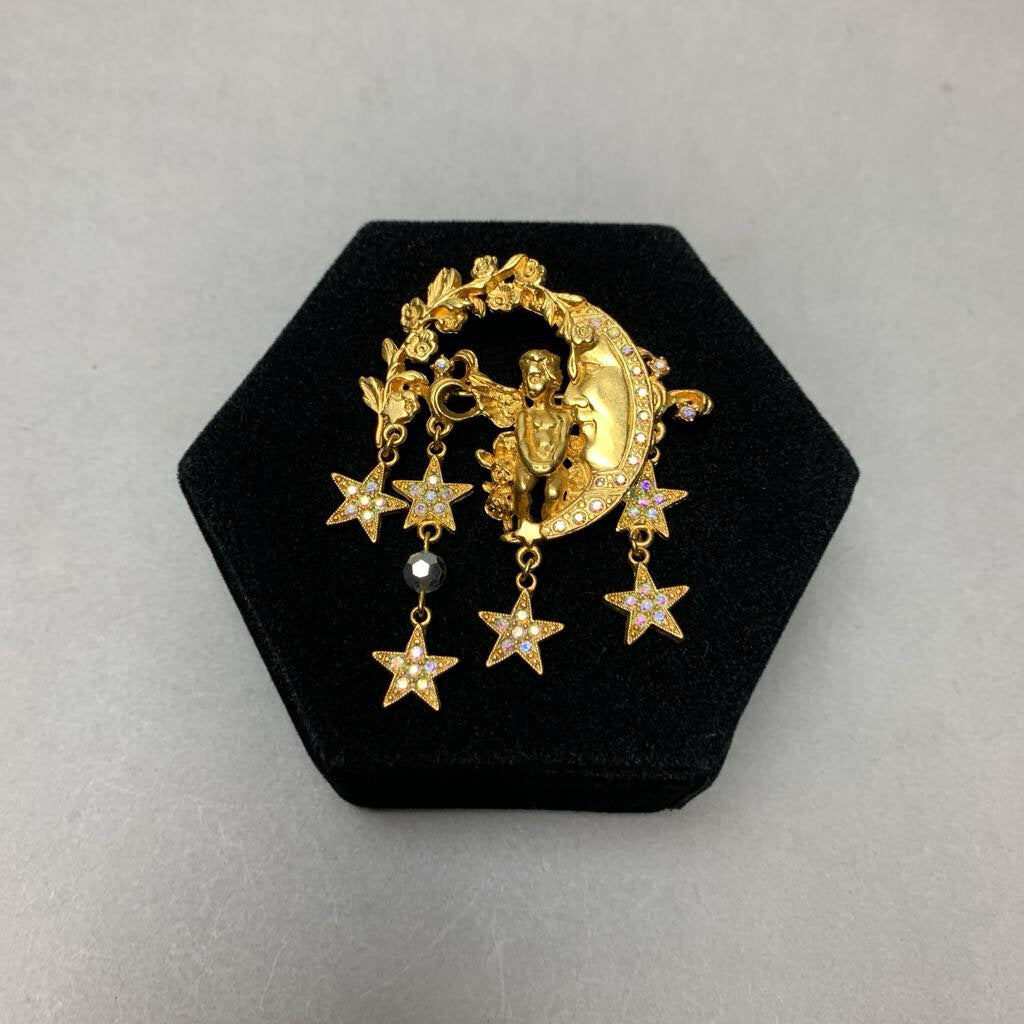 Kirk's Folly Cherub Moon Star Dangle Brooch Pin (3