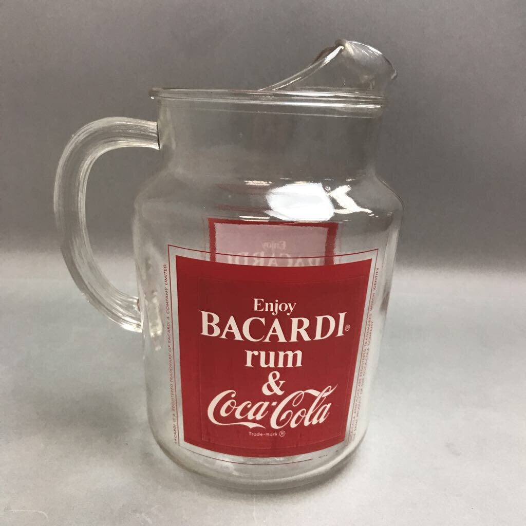 Vintage Enjoy Bacardi Rum & Coca-Cola Bacardi and Coke 2 Quart Glass Pitcher 70s