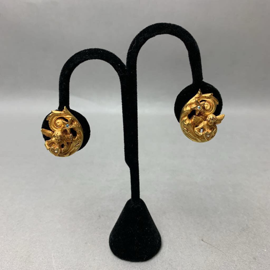 Kirk's Folly Cherub Rhinestone Star Heart Clip Earrings (1
