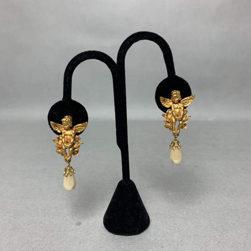 Kirk's Folly Cherub Pearl Drop Clip Earrings (2