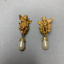 Load image into Gallery viewer, Kirk&#39;s Folly Cherub Pearl Drop Clip Earrings (2&quot;)
