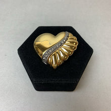Load image into Gallery viewer, Avon Gold &amp; Silver Tone Marcasite Heart Brooch Pin w/ Clip Earrings Set (2.5," 1")
