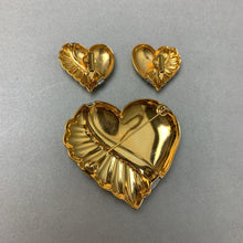 Load image into Gallery viewer, Avon Gold &amp; Silver Tone Marcasite Heart Brooch Pin w/ Clip Earrings Set (2.5,&quot; 1&quot;)
