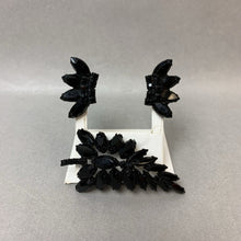 Load image into Gallery viewer, Vintage Juliana Black Rhinestone Mourning Brooch Pin w/ Clip Earrings Set (3,&quot; 1.5&quot;)
