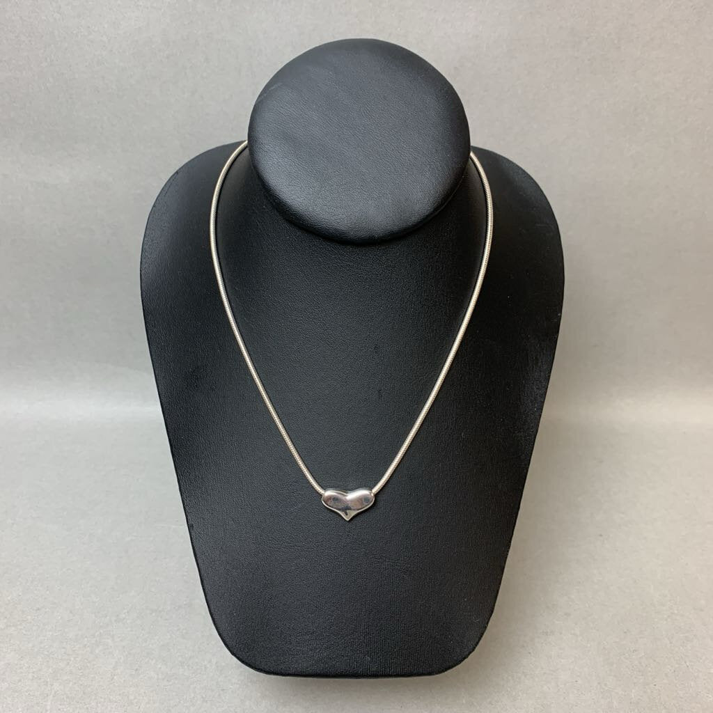 Fine Silver Puffy Heart Slide Pendant on 16