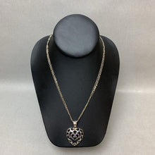 Load image into Gallery viewer, Italian Sterling Filigree Heart Pendant on Doubled Figaro Chain (48&quot;)
