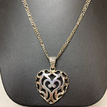 Load image into Gallery viewer, Italian Sterling Filigree Heart Pendant on Doubled Figaro Chain (48&quot;)

