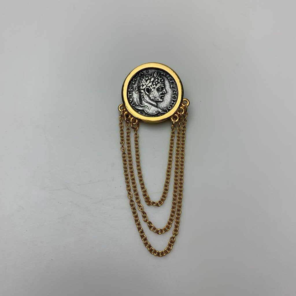 Vintage Faux Roman Coin Chain Brooch Pin (3