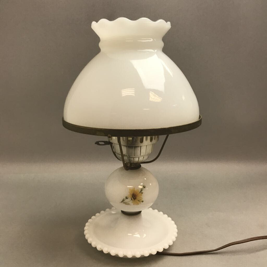 Hand Painted Milk Glass Hurricane Lamp (14in)