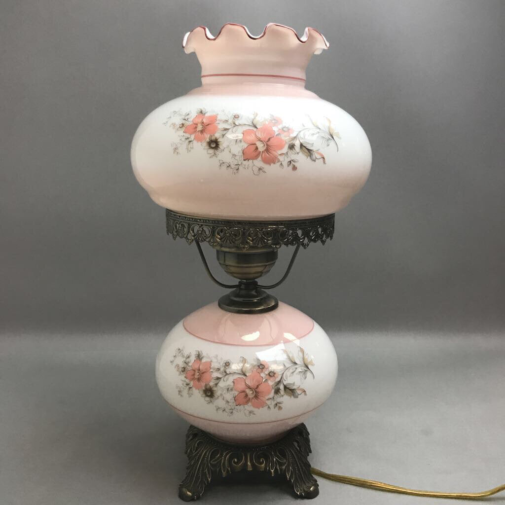 Vintage Floral Pink Hurricane Lamp (19in)