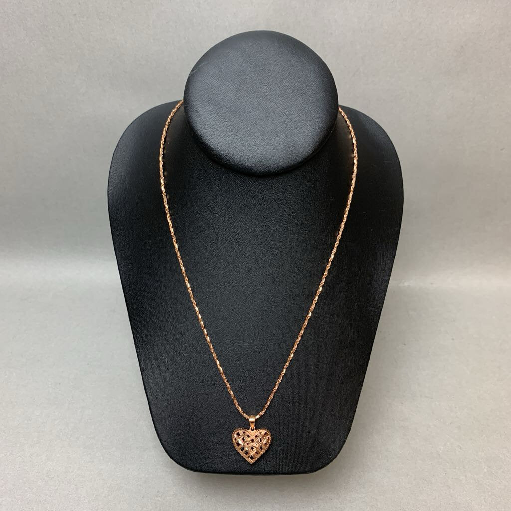 14K Rose Gold Diamond Cut Puffy Heart Pendant on 22