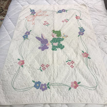 Load image into Gallery viewer, Handmade White Bunny Rabbit &amp; Child Small Quilt (~58x39.5)
