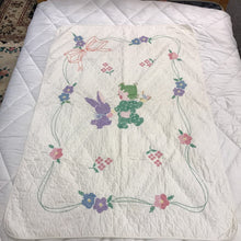 Load image into Gallery viewer, Handmade White Bunny Rabbit &amp; Child Small Quilt (~58x39.5)
