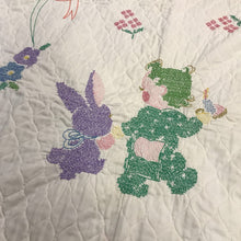 Load image into Gallery viewer, Handmade White Bunny Rabbit &amp; Child Small Quilt (~58x39.5)
